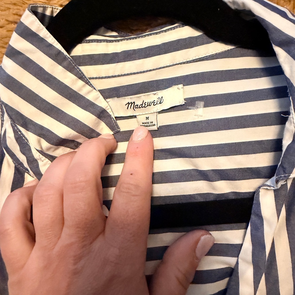 Madewell Navy and White Striped Blouse